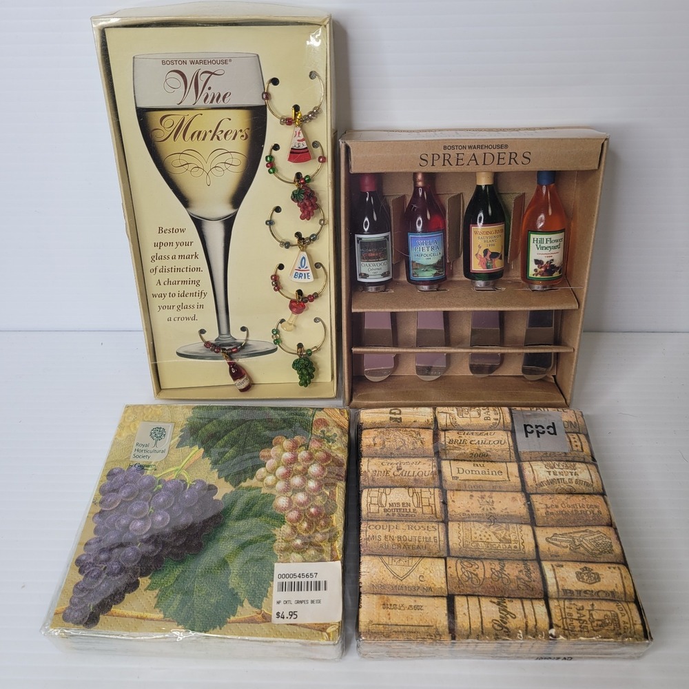 Boston Warehouse Buffet Charcuterie Items Wine Charms Cheese Spreaders‎ Napkins
